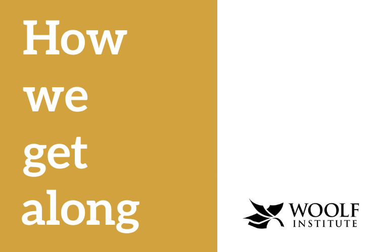 Text reading 'How we get along' placed next to the logo for the Woolf Institute